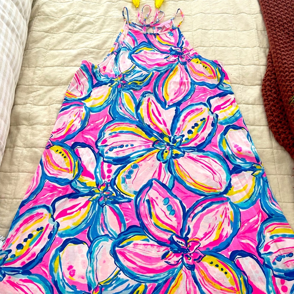 Lilly Pulitzer Margot dress size large vibrant pink and yellow print